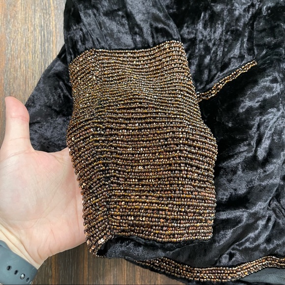 NWT Soft Surroundings black velvet brown beaded embroidered sequin jacket XS - Picture 5 of 13